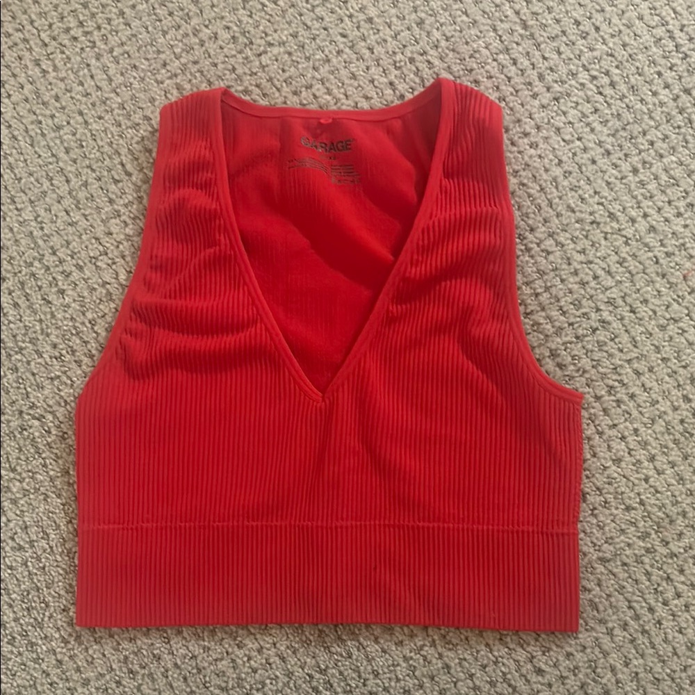 Garage Red Ribbed Crop Tank Top